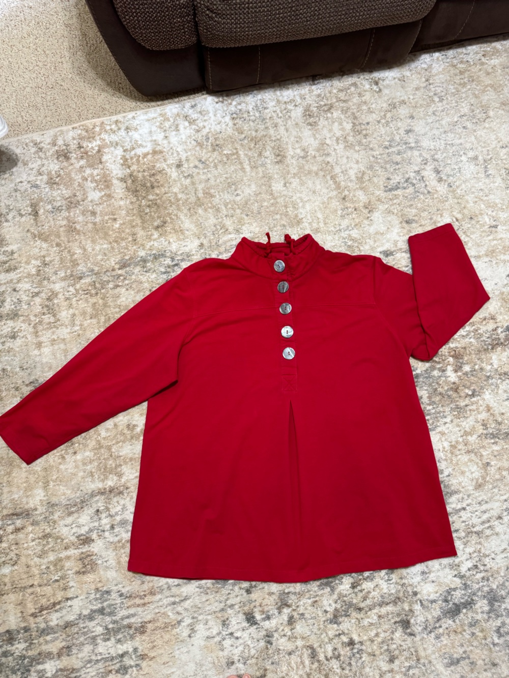 Lulu-B Crimson Red Pullover 5-Button Tunic High Neck Cowl Collar